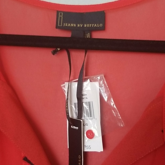 I Jeans by Buffalo NWT Sheer red black Popover Boho Blouse Top Large - Picture 3 of 7